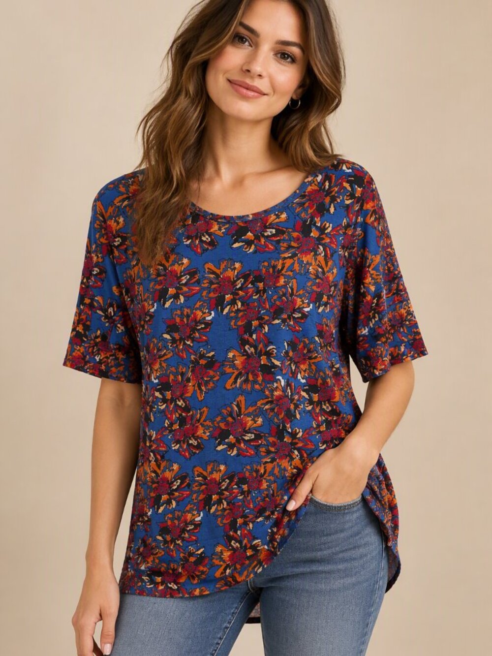 LuLaRoe Irma Floral Tunic Top Short Sleeve High Low Hem XL